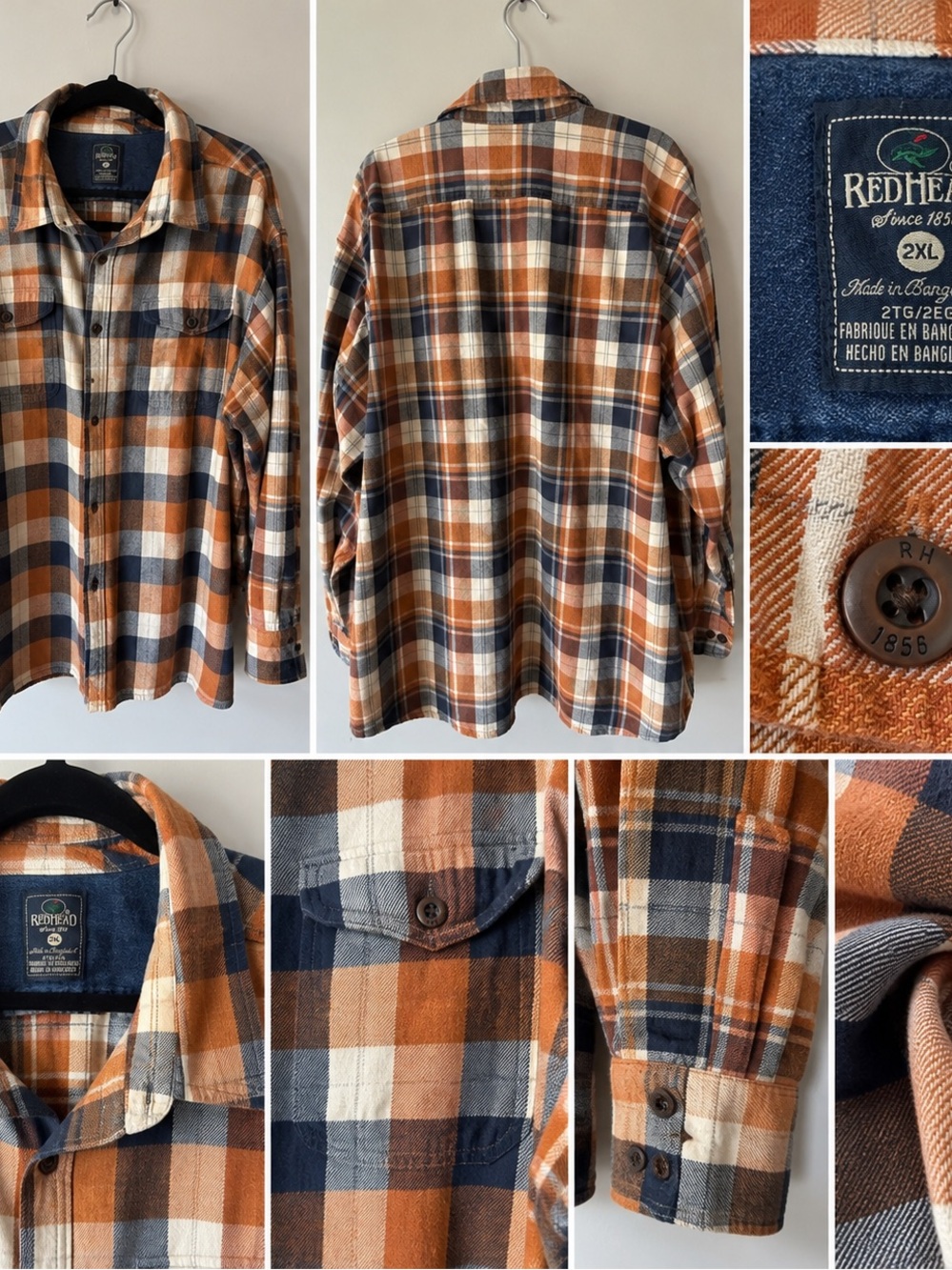 RedHead 2XL Rust Navy Plaid Flannel Shirt | Oversized Fall Lay